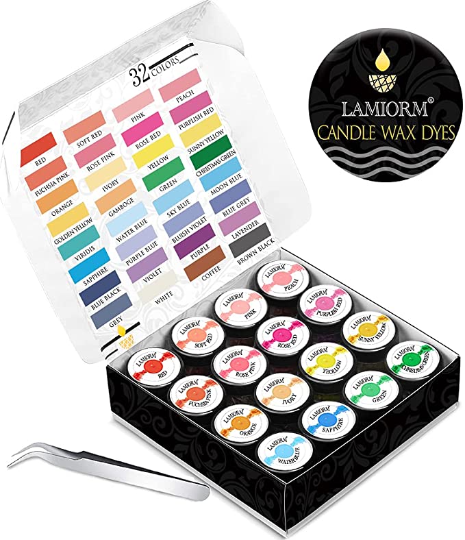 Candle Dye,32 Color Wax Dye for Candle Making (0.2OZ Per Color),DIY Candle  Color Dye for Soy Max,Candle Wax Dye Chips with Tweezers Soluble&Natural,Candle  Making Supplies